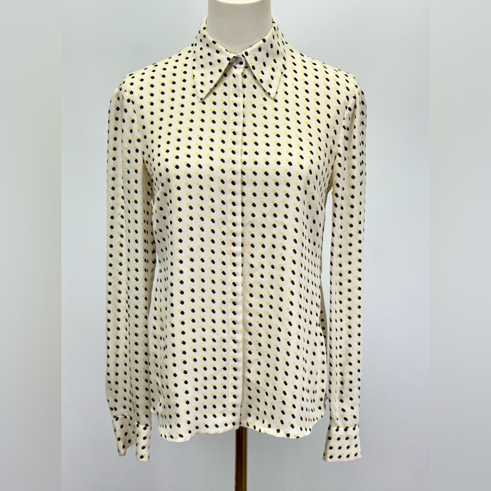 A.L.C. Cream and Black CAROLYNN "Happy Pill" silk button down shirt size 0.